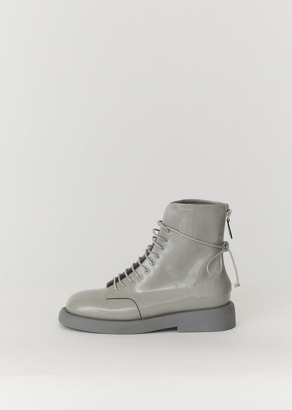 Marsell Gomello Gray Patent Leather Lace Up Ankle Boots Lug Sole Size 39 EU 8.5